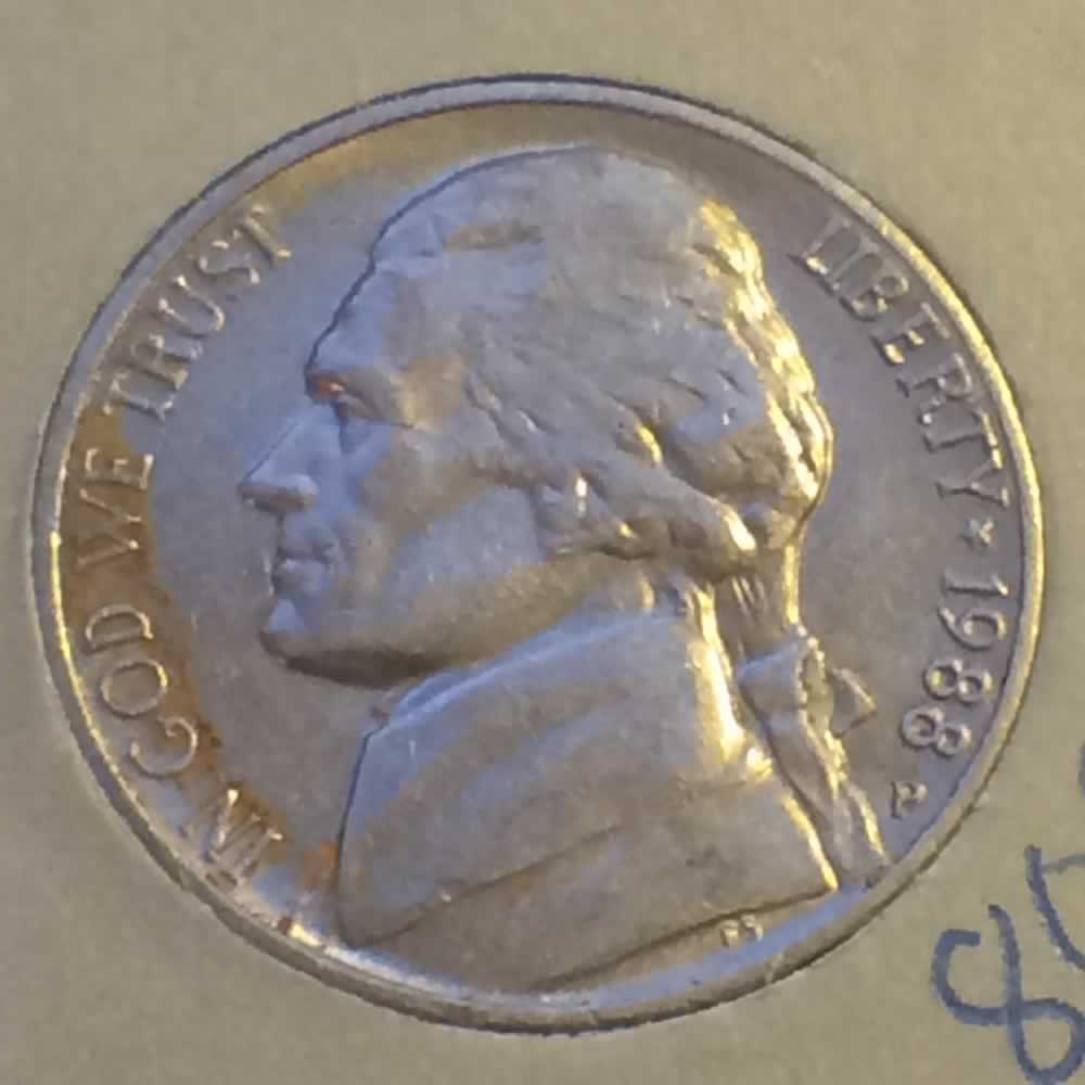 US 1988 P Jefferson Nickel ( 5C ) - Obverse