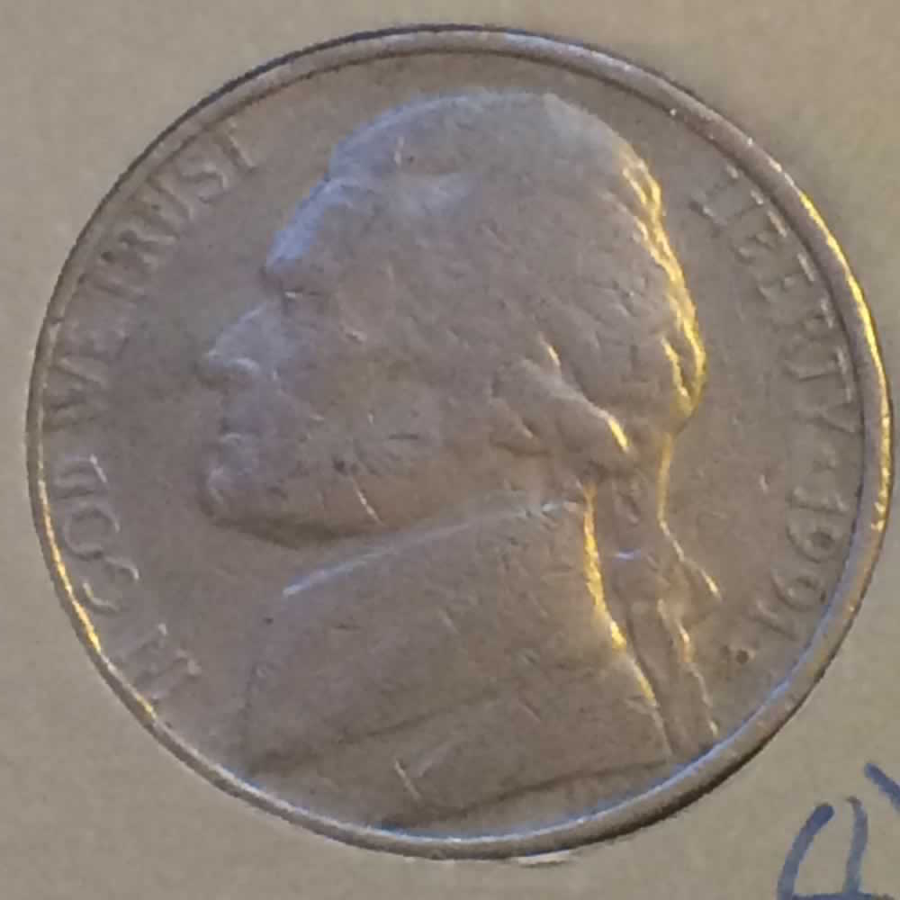 US 1991 D Jefferson Nickel ( 5C ) - Obverse