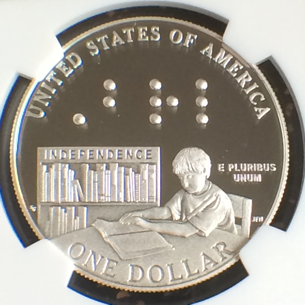 US 2009 P Louis Braille Silver Dollar ( S$1 ) - Reverse
