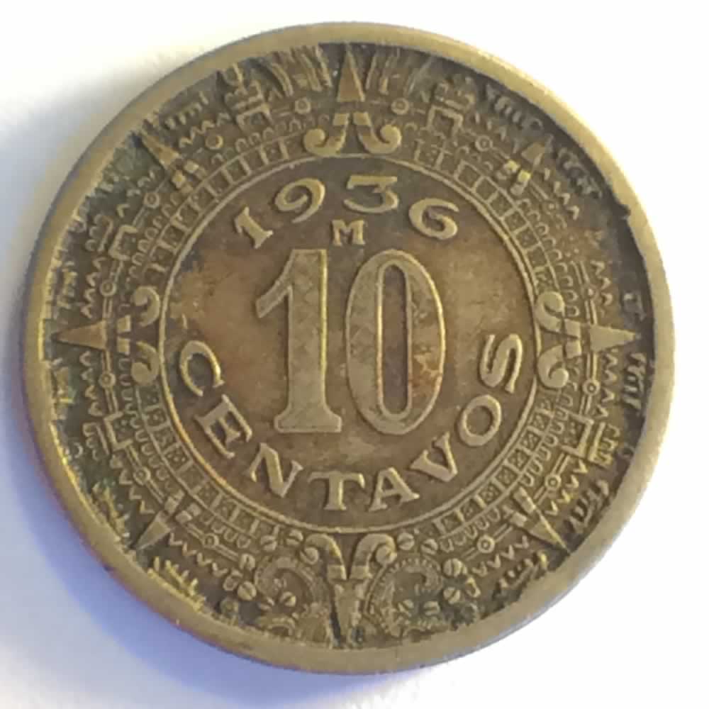 Mexico 1936 Mo 10 Centavos - Aztec ( 10C ) - Obverse