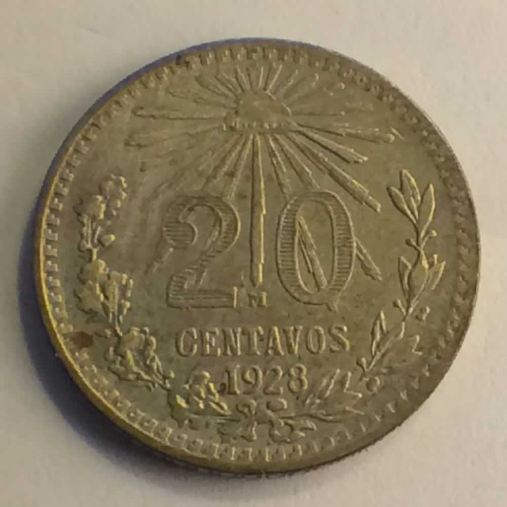 Mexico 1928 Mo 20 Centavos - Silver ( S20C ) - Reverse