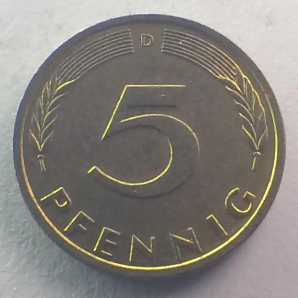 Germany 1972 D 5 Pfennig ( 5pf ) - Obverse