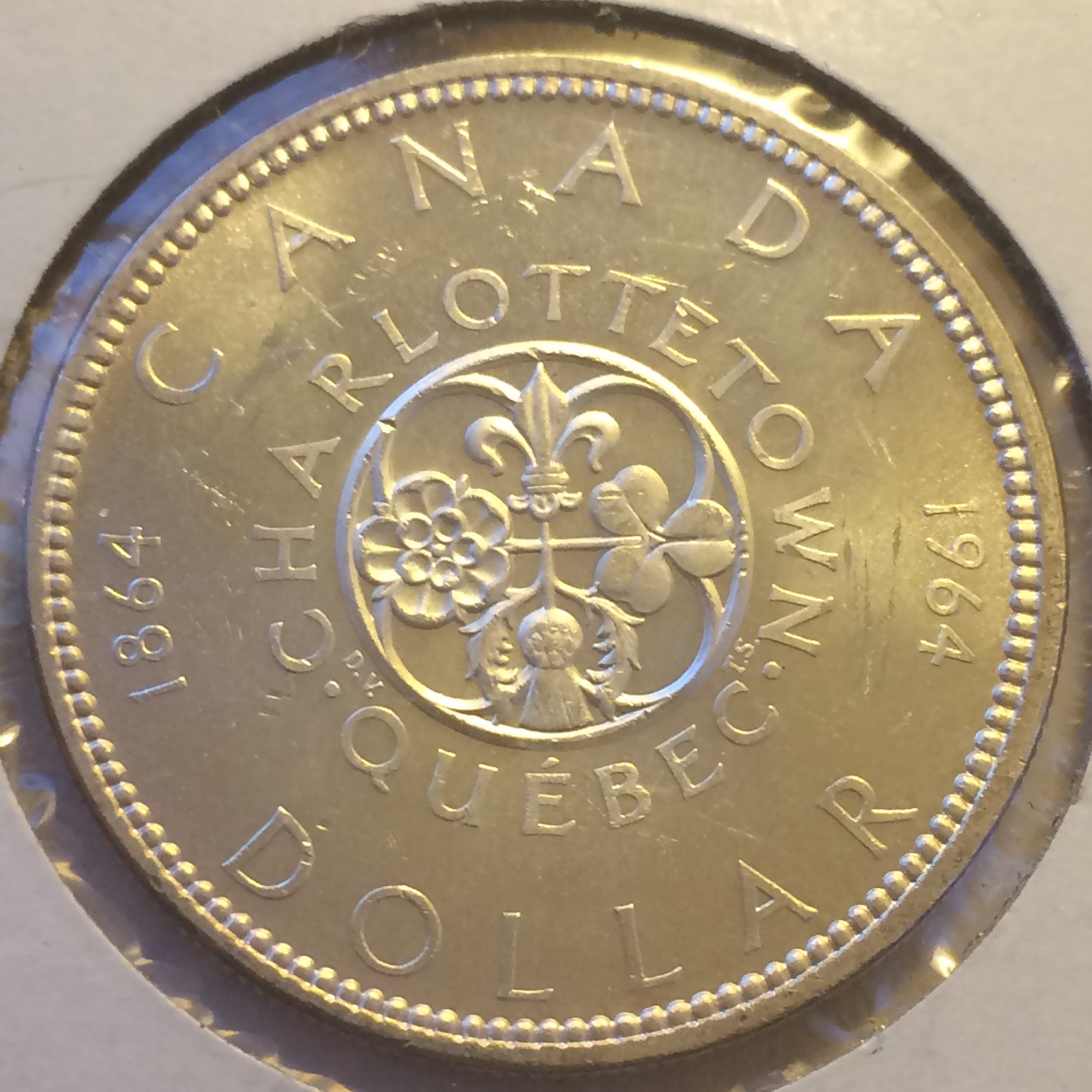 Canada 1964  Charlottetown - Quebec Silver Dollar ( CS$1 ) - Reverse