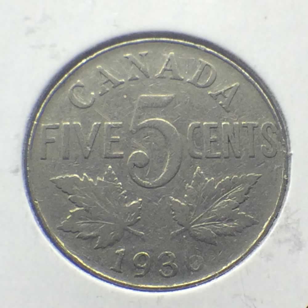 Canada 1936  Canadian 5 Cents - Far Rim ( C5C ) - Reverse