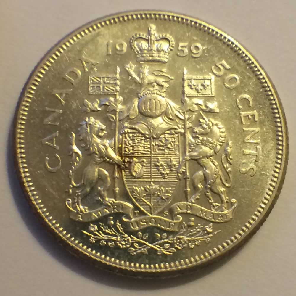 Canada 1959  Canadian Fifty Cents - Extra Pearl ( C50C ) - Reverse