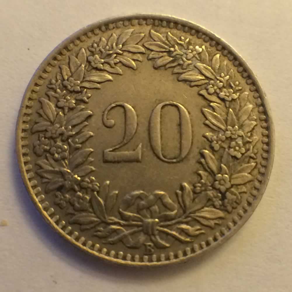 Switzerland 1943 B 20 Rappen ( 20R ) - Reverse