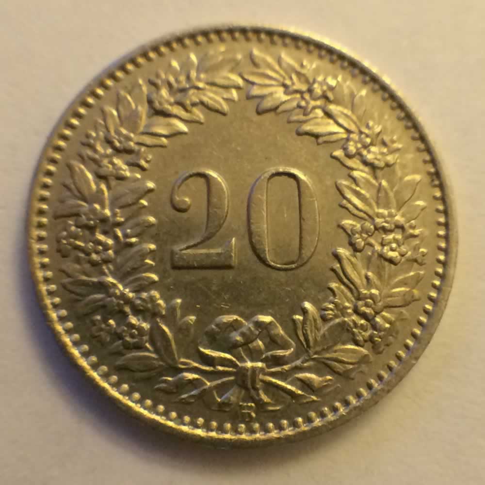 Switzerland 1961 B 20 Rappen ( 20R ) - Reverse
