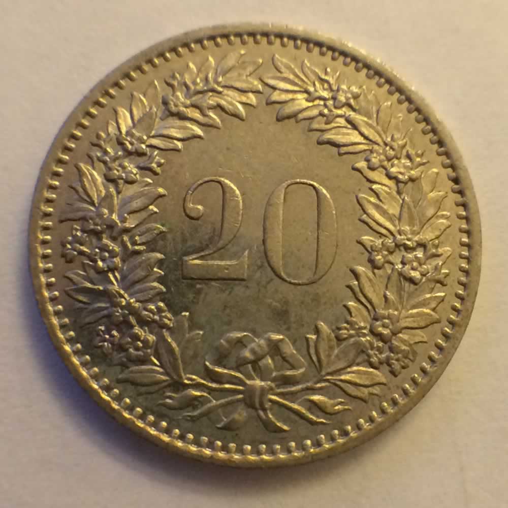 Switzerland 1976  20 Rappen ( 20R ) - Reverse