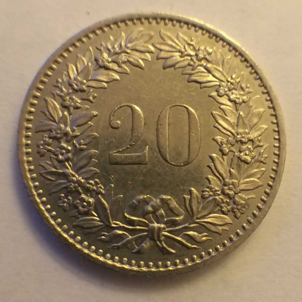 Switzerland 1975  20 Rappen ( 20R ) - Reverse