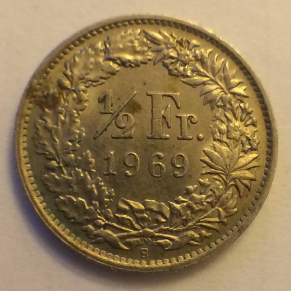Switzerland 1969 B Half Franc ( 1/2Fr ) - Reverse