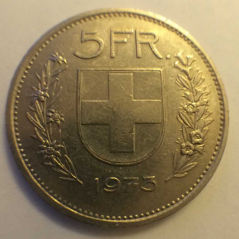 Switzerland 1973  5 Franken ( 5Fr ) - Reverse