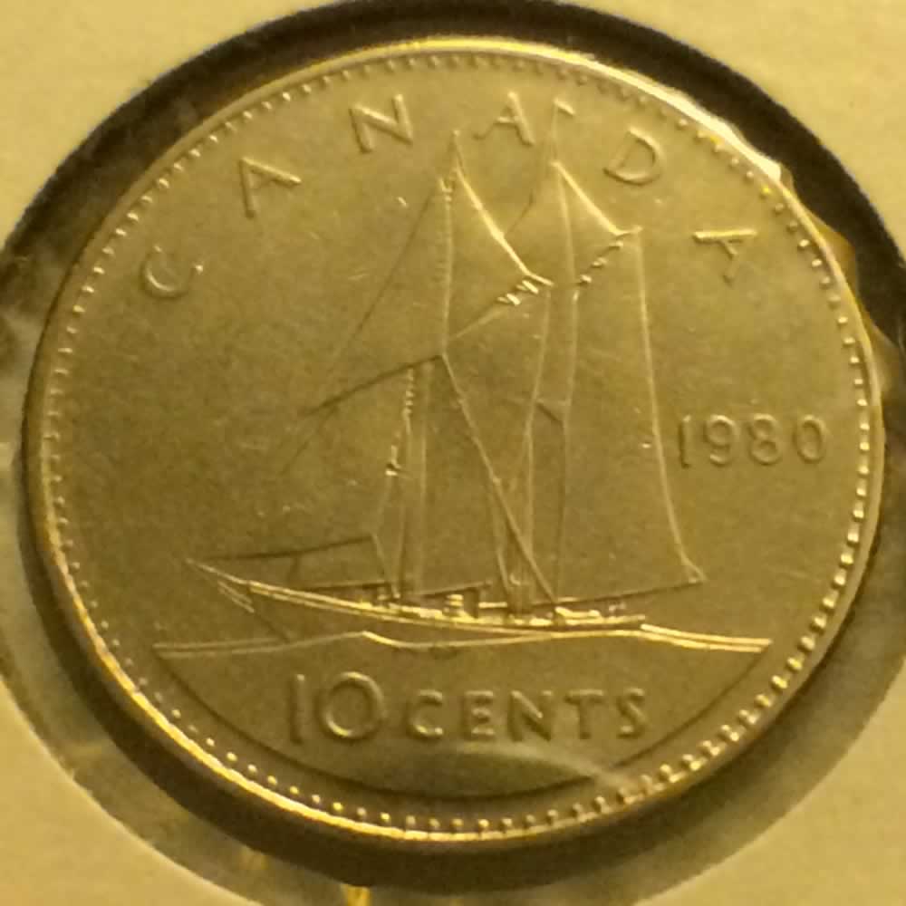Canada 1980  Bold Type Wide 0 Dime ( C10C ) - Reverse