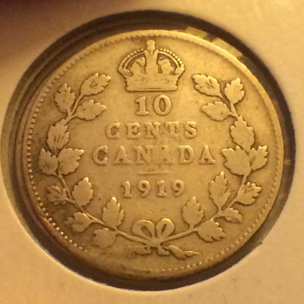 Canada 1919  George V Silver Dime ( CS10C ) - Reverse