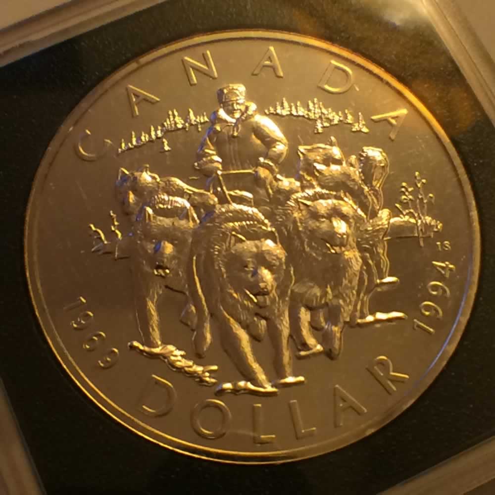 Canada 1994  RCMP Dog Sled Silver Dollar ( CS$1 ) - Reverse