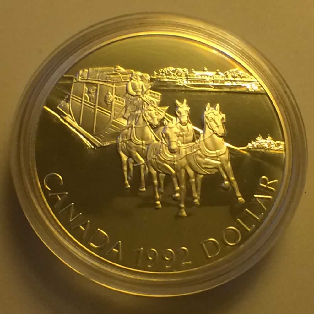 Canada 1992  Stagecoach Silver Dollar ( CS$1 ) - Reverse