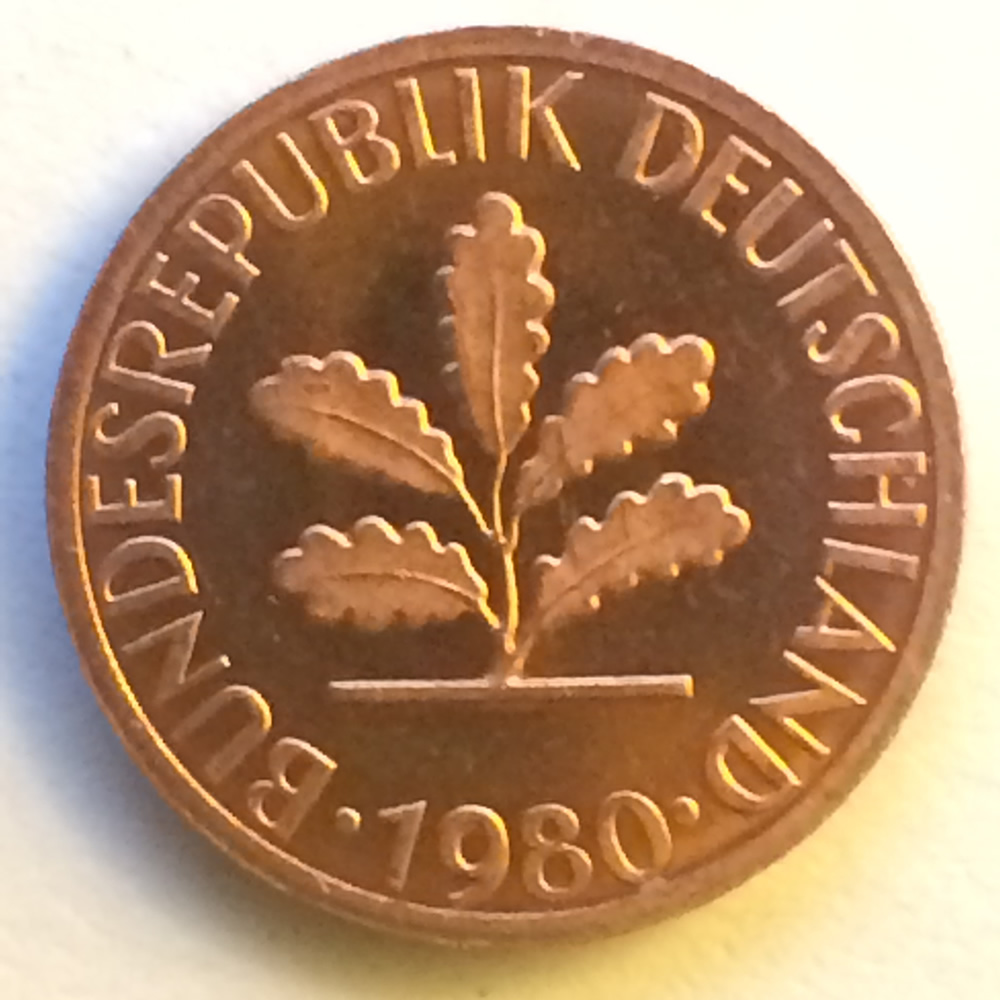 Germany 1980 J 1 Pfennig ( 1pf ) - Reverse